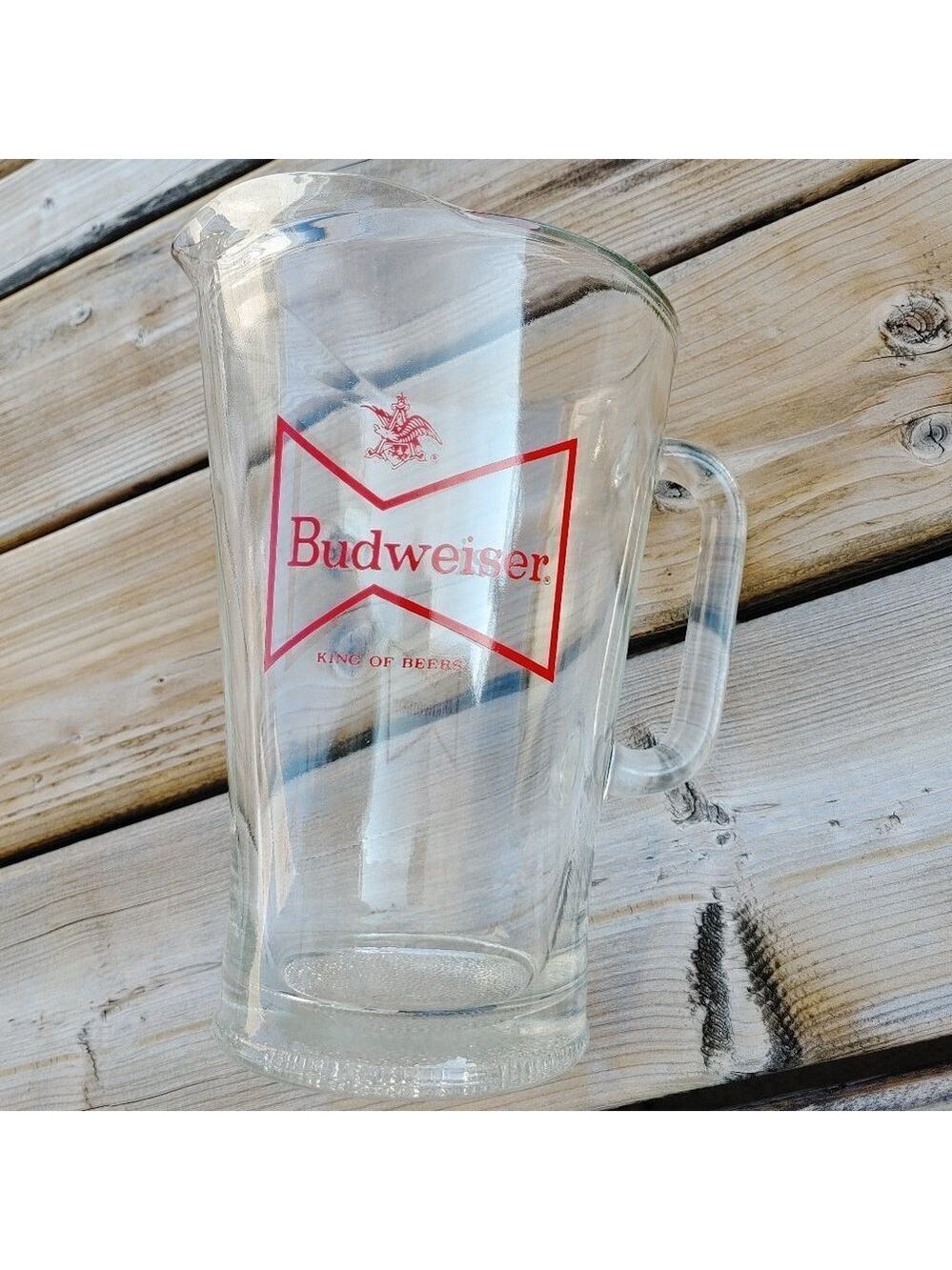 Large Budweiser King of Beers Pitcher HEAVY Glass Beer Pitcher